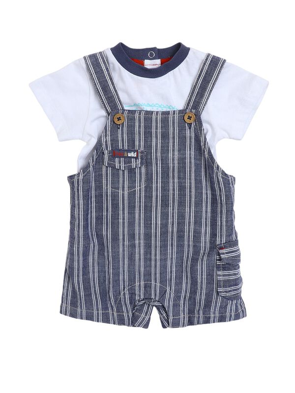 Boys White & Medium Blue T-shirt with Short Dungaree image number 0